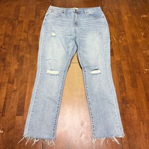 Oliver Logan The Crosby Boyfriend Jeans Womens 34 Light Wash Distressed Raw Hem